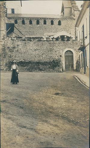France, Pyrénées, Luz-Saint-Sauveur, Église des Templiers, 1911, Vintage silver print