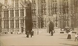 Belgique, Bruges, Palais de justice et Hôtel de Ville, 1908, Vintage citrate print