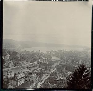 Suisse, Panorama de Lucerne, ca.1905, Vintage citrate print