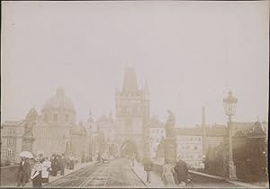 Tchécoslovaquie, Prague, Pont Charles, 1900, Vintage citrate print