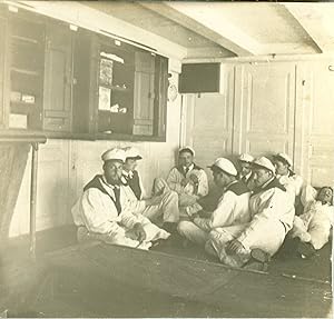 France, École Navale, Militaires marins sur le "Borda" transformé en caserne, 1911, Vintage silve...