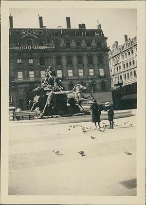 France, Lyon, Place des Terreaux, 1918, Vintage silver print