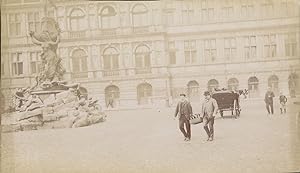 Belgique, Anvers, Statue devant l'Hôtel de Ville, 1908, Vintage citrate print