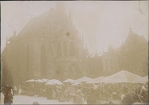 Allemagne, Nuremberg, Marché devant l'église, 1900, Vintage citrate print