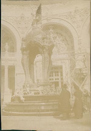 Choisy le Roi, Fontaine sculptée, 1900, Vintage citrate print