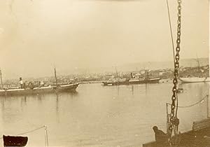 Bulgarie, Varna, Navires dans le port, ca.1900, Vintage citrate print