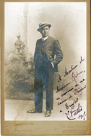 L. Brunon, Troyes, Homme nommé Vallès, dédicace aux Radenac, 1907, Carte Cabinet