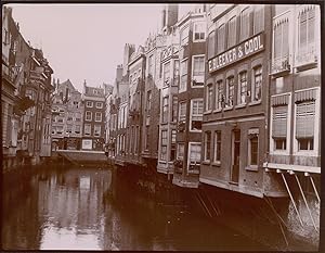 Pays Bas, Rotterdam, maisons et canal, ca.1900, Vintage citrate print