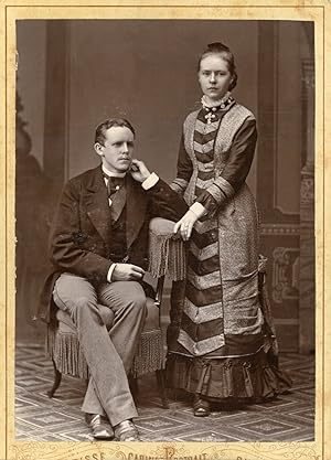 Portrait homme et femme, ca.1905, Format Carte Cabinet, Vintage citrate print