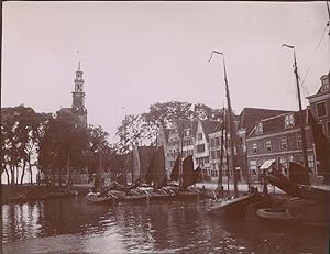 Pays Bas, Hoorn, voiliers devant les maisons, ca.1900, Vintage citrate print