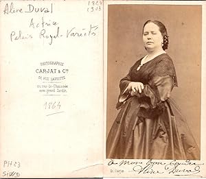 Carjat, Paris, actrice Aline Duval, comédienne Palais-Royal et Théâtre des Variétés, dédicacée