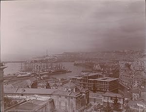 Italie, Gênes, le port et le phare, ca.1900, Vintage citrate print