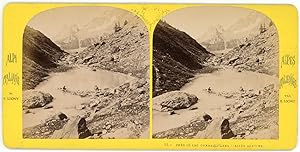 Stereo Italie, Alpes, Le lac Combal dans l'Allée Blanche, glacier de la Lex Blanche, circa 1880