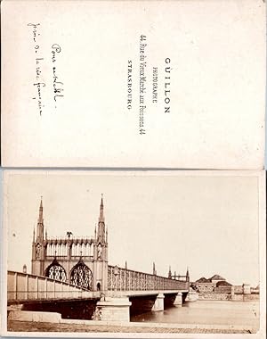 France, Strasbourg, Pont ferroviaire de Kehl sur le Rhin, pris de la rive française, circa 1870