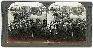 Stereo, Keystone View Company, Ready for the Abandon Ship Drill; U. S. Soldiers With Life Belts A...