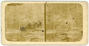 STEREO Barques sur un étang en forêt à identifier, circa 1870
