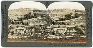 Stereo, Palestine, Jerusalem, Garden of Gethsemane and Mount of Olives, circa 1900