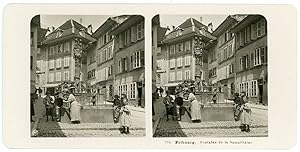 Stereo, Neue Photographische Gesellschaft A. G., Suisse, Fribourg, Fontaine de la Samaritaine