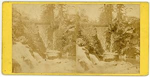 STEREO Pont, passerelle en bois sur un torrent et une cascade à identifier, circa 1870