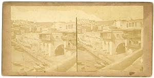 STEREO Ville méditerranéenne à identifier, barques, galeries et arcades, circa 1870