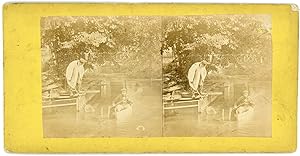 STEREO Deux hommes en barque avec des épuisettes, Bois de Boulogne ?, circa 1870
