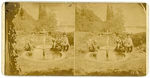 STEREO Fontaine dans un jardin à identifier, circa 1870