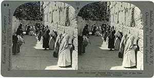 Stereo, Palestine, Jerusalem, The Jewa wailing place, outer wall of the temple, circa 1900