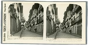 Stereo Espagne, Pays Basque, Fontarrabie, Rue et vieilles maisons en bois, circa 1900