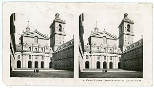 Stereo, Espagne, Madrid, Escorial, La cour des rois et la façade de l'église, circa 1910