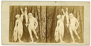 STEREO Sculptures couple nu, dieu et déesse rentrant de la chasse, circa 1870