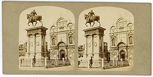 Stereo, Italie, Italia, Venise, Venezia, Statue équestre sur le Campo Giovanni e Paolo, circa 1870