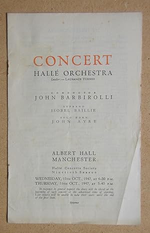 Halle Orchestra. Concert Programme. 15th & 16th October 1947.