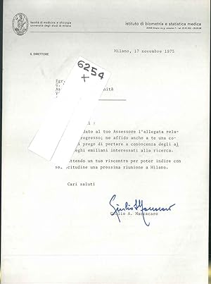Lettera dattiloscritta di 7 righe con firma autografa in data 17 novembre 1975