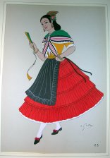 Mujer de Madrid (con falda roja y abanico amarillo y verde)