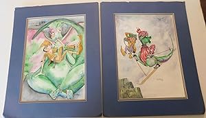 TWO ORIGINAL SIGNED WATERCOLOR PAINTINGS by the Children's book author and illustrator ANN GEDNEY...