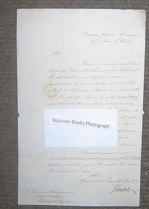 1827 signed letter from Jacob Herbert Trinity House to Mr Thomas Hodgman, re the details of knock...