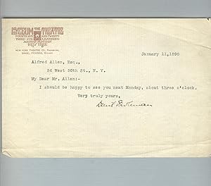 Typed note to Alfred Allen, signed "Dan'l Frohman"