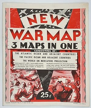 New War Map - 3 Maps in One. Consisting of: The Atlantic Ocean and Adjacent Countries, The Pacifi...