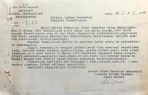 Typed letter signed 'Sabri Berkel'.