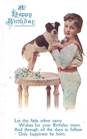 Dog With Missing Tail Happy Birthday Greetings WW1 Antique Postcard