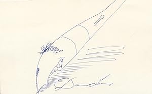Sketch by Levine of his classic fountain pen with the artist's face forming the pen's nib, Signed
