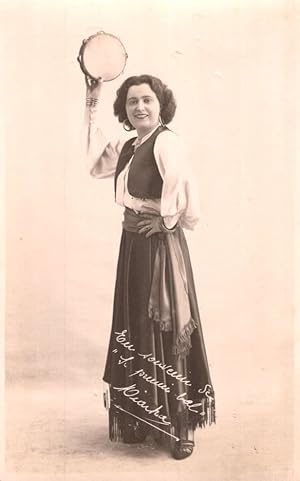 French Antique Tambourine Music Actress Postcard