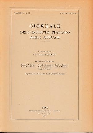 Giornale dell'Istituto Italiano degli Attuari. Anno XXXIX - n. 1-2, 1° e 2° semestre 1976