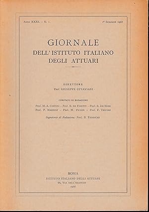 Giornale dell'Istituto Italiano degli Attuari. Anno XXXI - n. 1, 1° semestre 1968