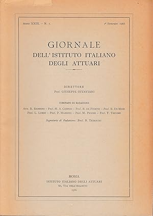 Giornale dell'Istituto Italiano degli Attuari. Anno XXIX - n. 1, 1° semestre 1966