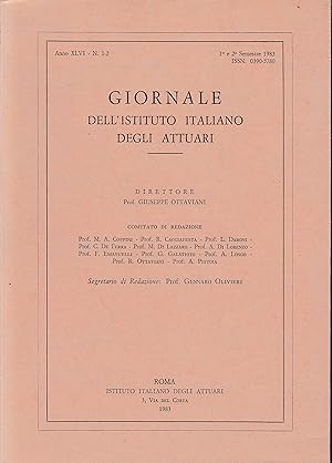 Giornale dell'Istituto Italiano degli Attuari. Anno XLVI - n. 1-2, 1° e 2° semestre 1983