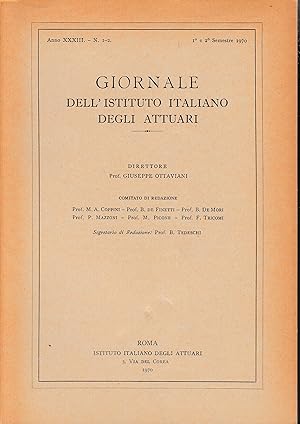 Giornale dell'Istituto Italiano degli Attuari. Anno 1° e 2° semestre 1970