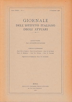 Giornale dell'Istituto Italiano degli Attuari. Anno XXXI- n. 2, 2° semestre 1968