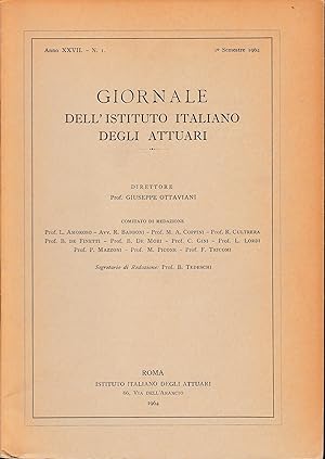 Giornale dell'Istituto Italiano degli Attuari. Anno XXVII - n. 1, 1° semestre 1964 (bilingue Ital...