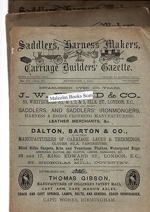 Saddlers, Harness Makers, Carriage Builders' Gazette, 9 original monthly issues September 1, 1881...